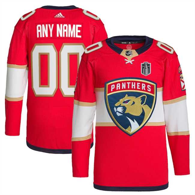 Men%27s Florida Panthers Custom Red 2024 Stanley Cup Final Patch Stitched Jersey